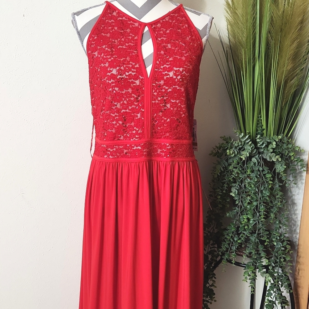 NW Woman Red Plus Size Lace Bodice Gown